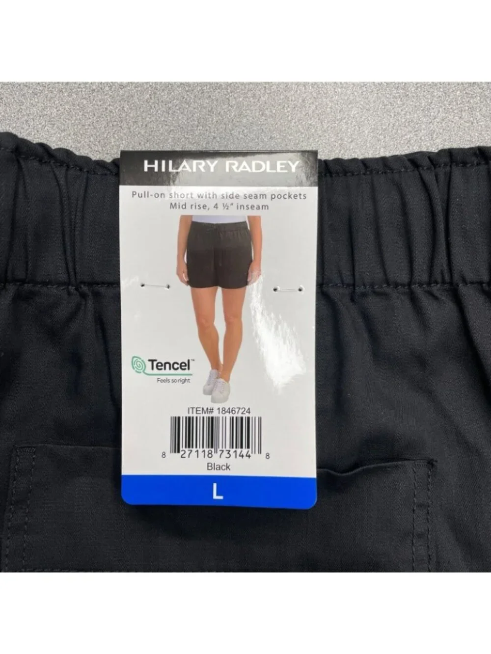 Hilary Radley Women's L Black Tencel Pull-On Shorts With Pockets Mid Rise P0254